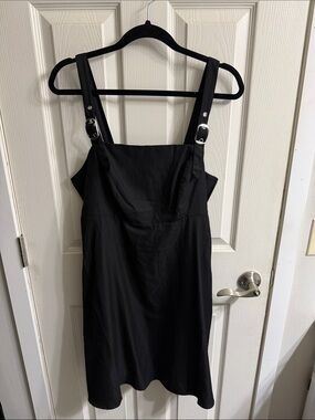 Hot Topic Black Buckle-Strap Pinafore Mini Dress